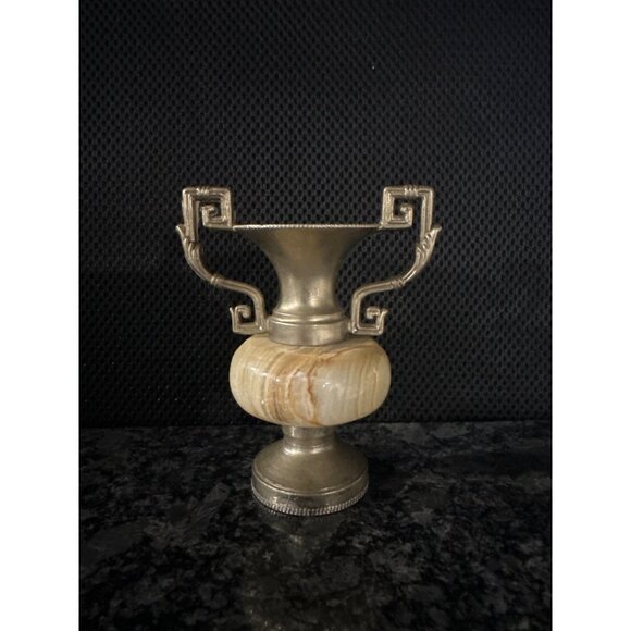 Miniature Greek-Inspired Trophy Vase With Onyx Base & Metal Handles Amphora - Picture 1 of 7